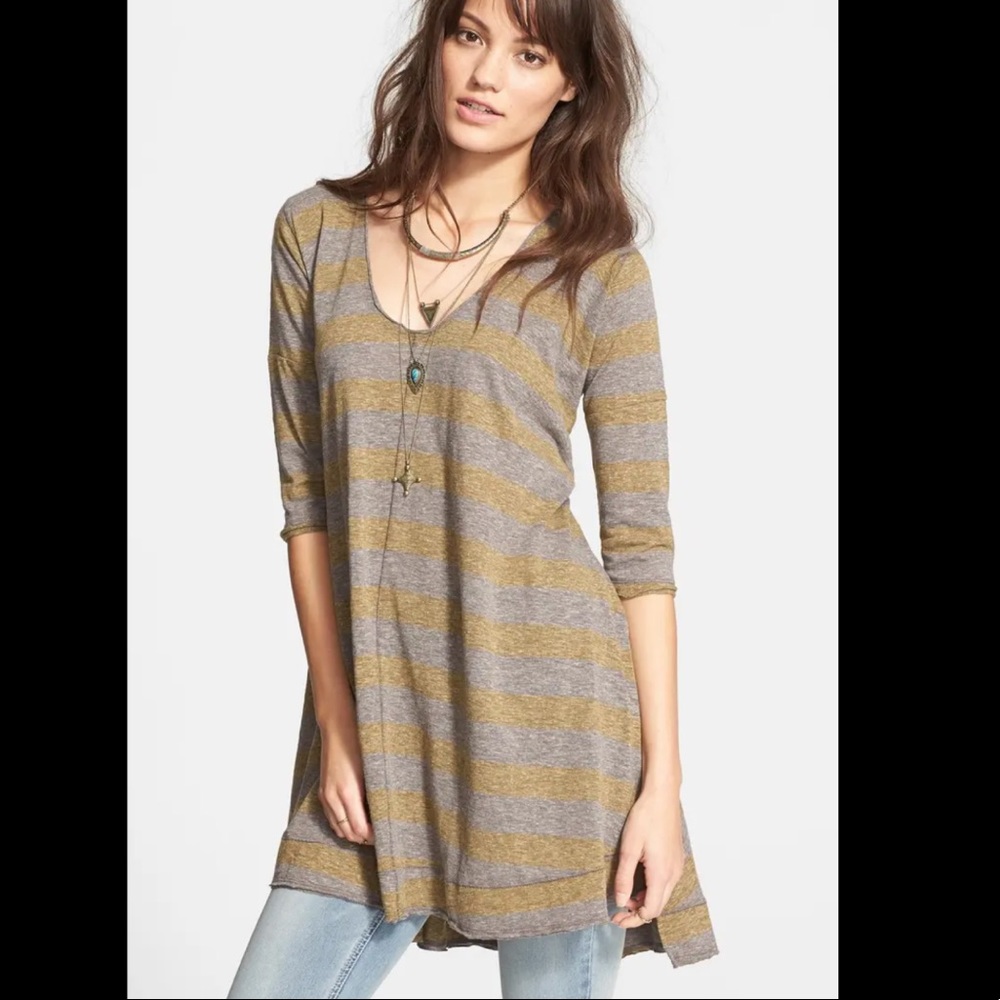 Free People Gray & Green Sierra Striped Tee